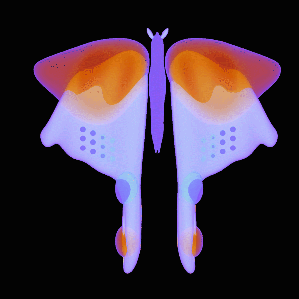 a rotating GIF of a purple orange and pink butterfly