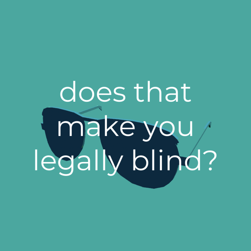 Low-poly sunglasses with text overlay "does that make you legally blind?"